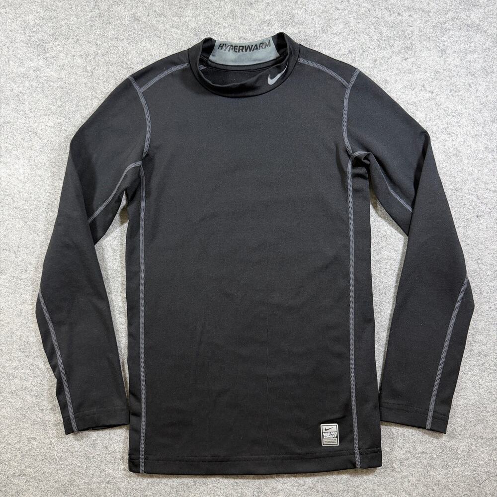 Nike Pro Combat Hyperwarm Mock Neck Top Boys L Black Compression Long Sleeve